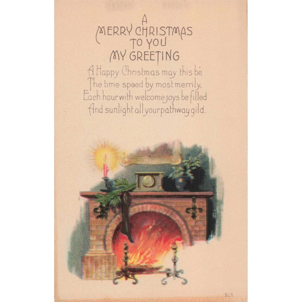 Vintage Christmas Postcard Fireplace Hearth Candle Poem Made in USA 505 - Picture 1 of 2